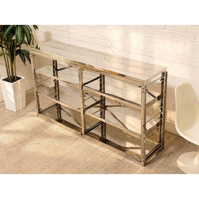 Late 20th Century Chrome & Mirrored Glass Étagère Console With X-Brace Detail For Sale - Image 11 of 12