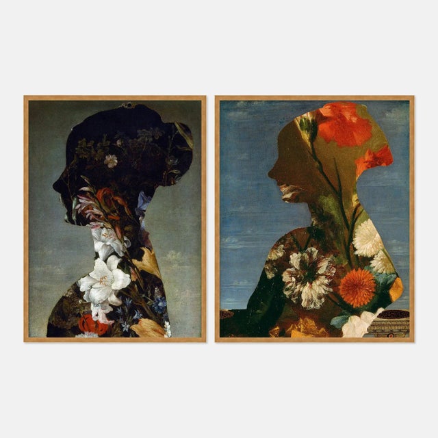 Not Yet Made - Made To Order Floral Silhouette Diptych by Lara Fowler in Gold Frame, Medium Art Print For Sale - Image 5 of 5