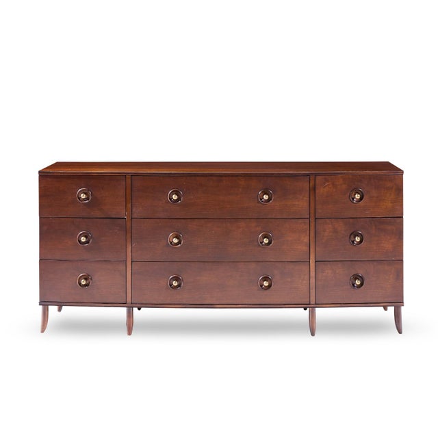 Laura Kirar for Baker No. 9100 Poignet Mahogany and Brass Lowboy Dresser This lowboy measures: 76 wide x 22 deep x 34.25...