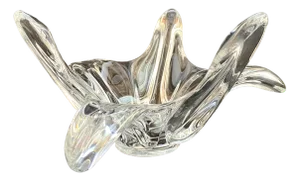 Large French Floral Crystal Glass Shell Bowl by Art Vannes, France, 1960s