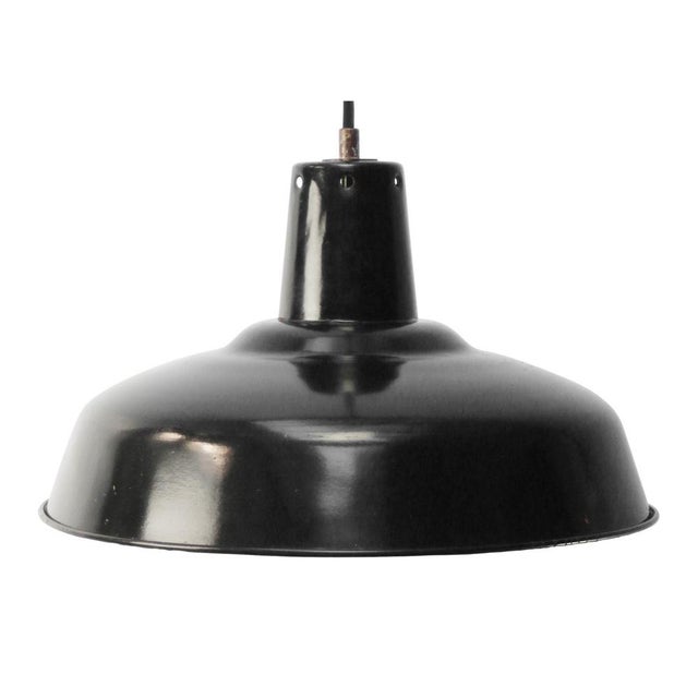 1950s Vintage Industrial French Black Enamel Pendant Light For Sale - Image 5 of 5
