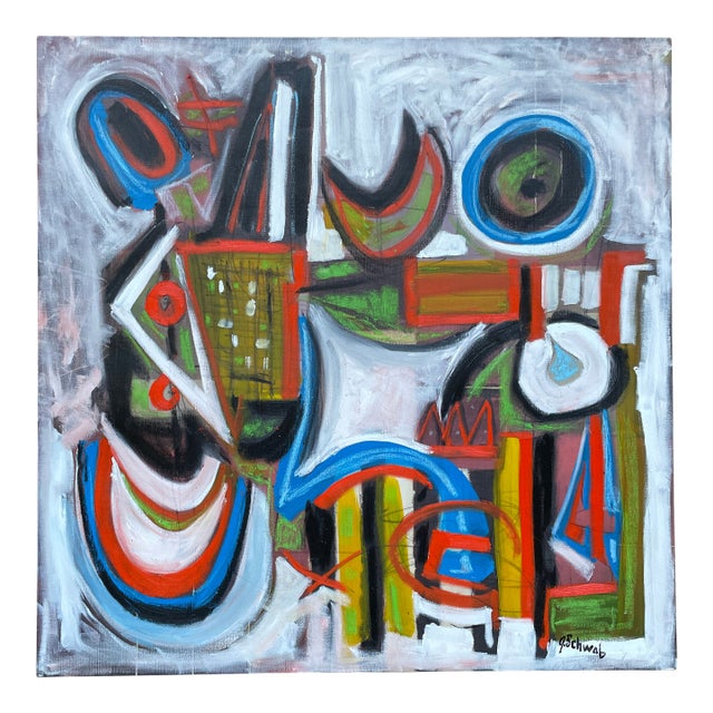 Listed John Schwab Original Oil Abstract Rothko Kandinsky Style Painting Cubism MCM For Sale