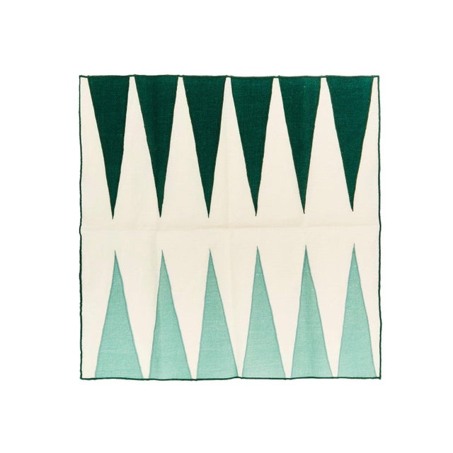 Contemporary Misette Backgammon Linen Napkins, Set of 4, Green For Sale - Image 3 of 3
