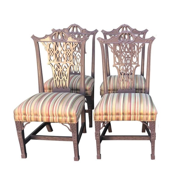 Hollywood Regency Chinese Chippendale Style Purple Pastel Dining Chairs Set Of 4 Chairish