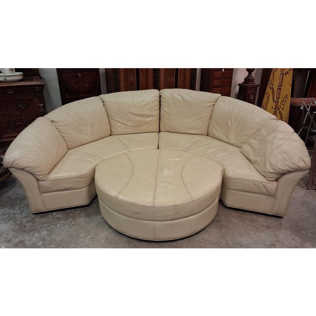 1970s Corner Sofa in Cream Leather with Ottoman, 1970s For Sale - Image 5 of 7