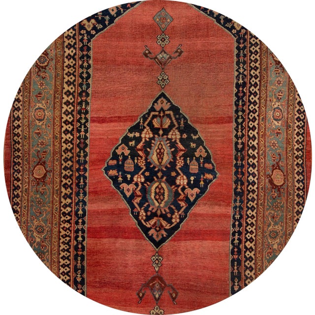 Beautiful antique Bidjar wool rug, hand-knotted wool with a rust field, and multi-color accents in center medallion...