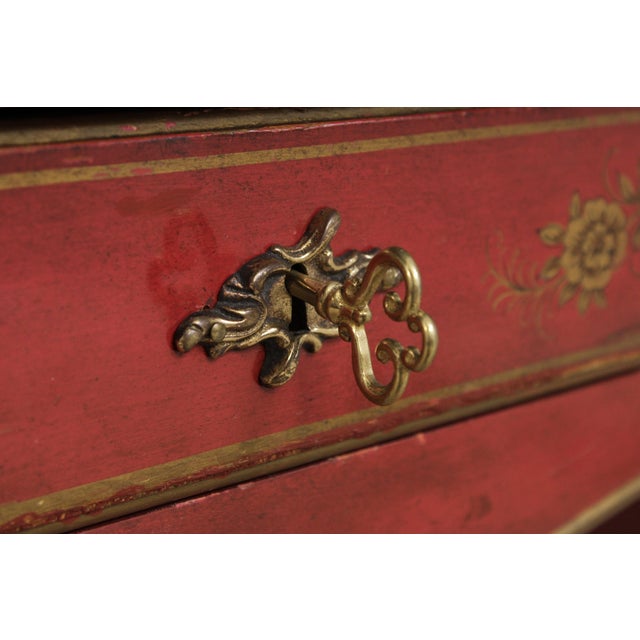 Red Baker 3 Drawer Chinoiserie Style Leather Top Desk Bureau Plat For Sale - Image 8 of 17