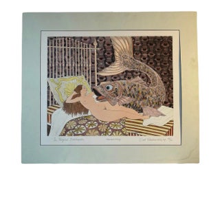 Mid 20th Century "The Magical Bedchamber" Surrealist Interior Scene Hand-Colored Signed Etching by Curt Frankenstein For Sale