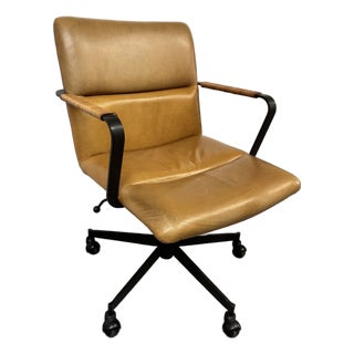 West Elm Cooper Mid-Century Leather Swivel Office Chair For Sale