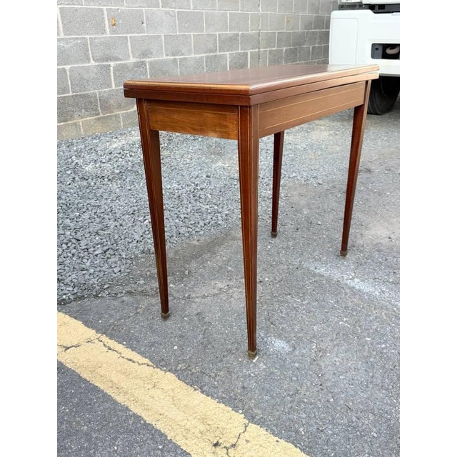 Antique Federal Style Petite Sized Inlaid Flip Top Game Console Table For Sale - Image 16 of 18