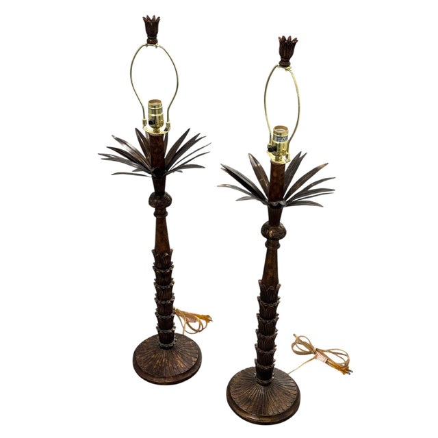 Vintage Bronze Palm Tree Table Lamps - a Pair For Sale - Image 4 of 10
