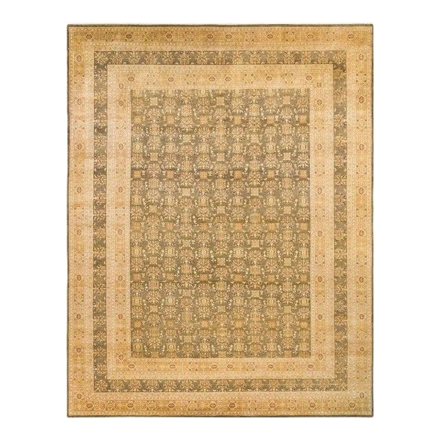 Mogul Collection Hand-Knotted Area Rug - Green 9' 4" x 12' 2" For Sale