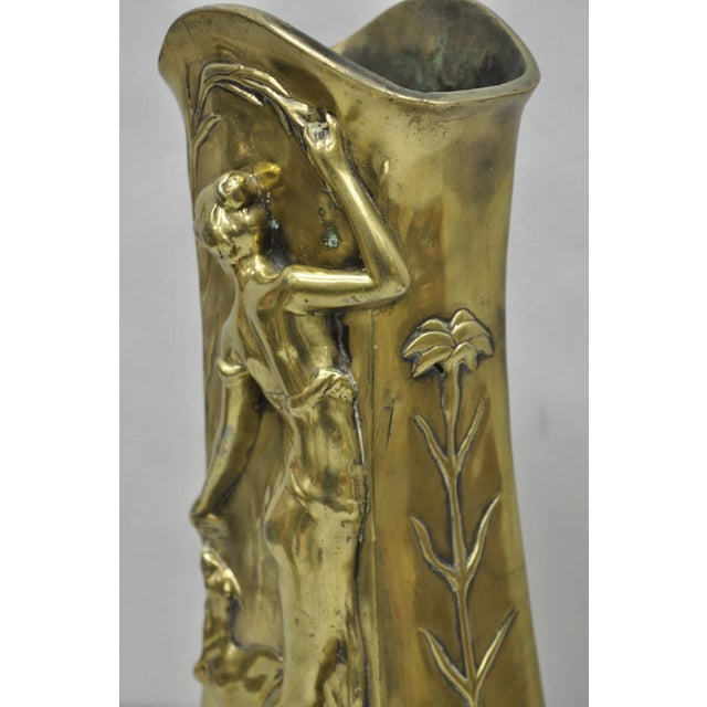 Gold Antique Art Nouveau Chinese Gilt Bronze Nude Female Sculpture Statue 16" Vase For Sale - Image 8 of 17
