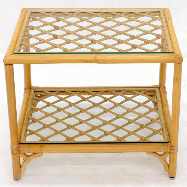 Rectangular Rattan Bases Glass Top End Side Tables a Pair Chairish