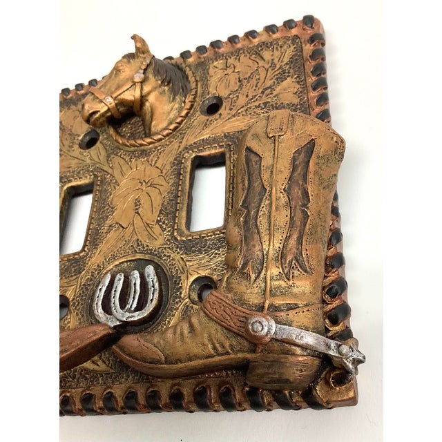 Copper Vintage Equestrian Hand Painted Ceramic Switch Plate Cover For Sale - Image 8 of 11