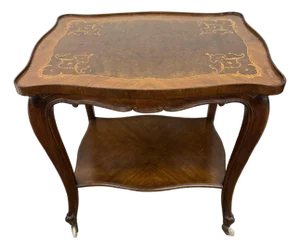 Antique Italian Marquetry Inlay Two Tiered Bar Cart Tea Table