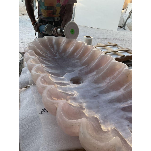 Pink Quartz Luxury Stone Scalloped Sink Basin For Sale - Image 9 of 12