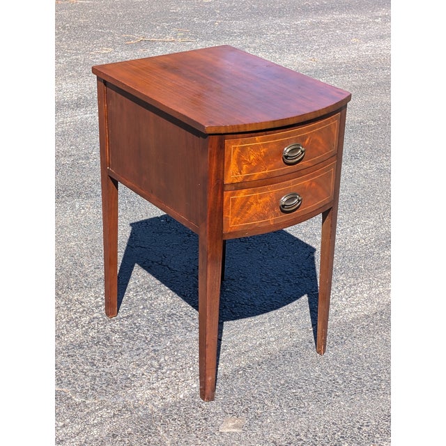 Mid 20th Century Vintage Bow Front Mahogany Two Drawer Side Table/Nightstand For Sale - Image 5 of 13