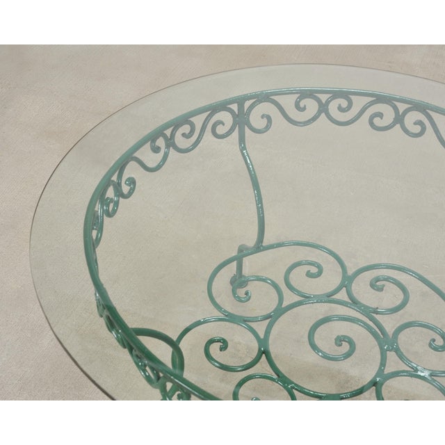 Metal o.w. Lee American Regency Style Wrought Iron and Glass Scrolled Garden Table For Sale - Image 7 of 18