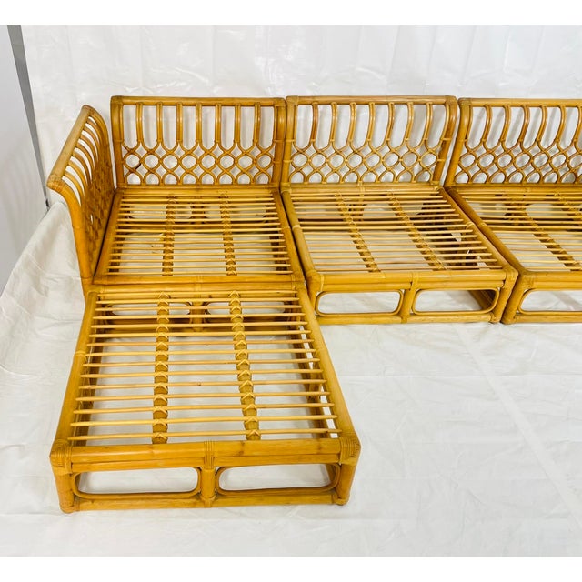 Vintage 6-Piece Bamboo Modular Sofa, Cream Upholstery, 1970s For Sale - Image 9 of 18