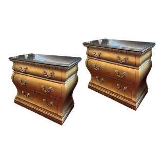 Vintage Pair of Bombay Style Chest of Drawers With Black Granite Top For Sale