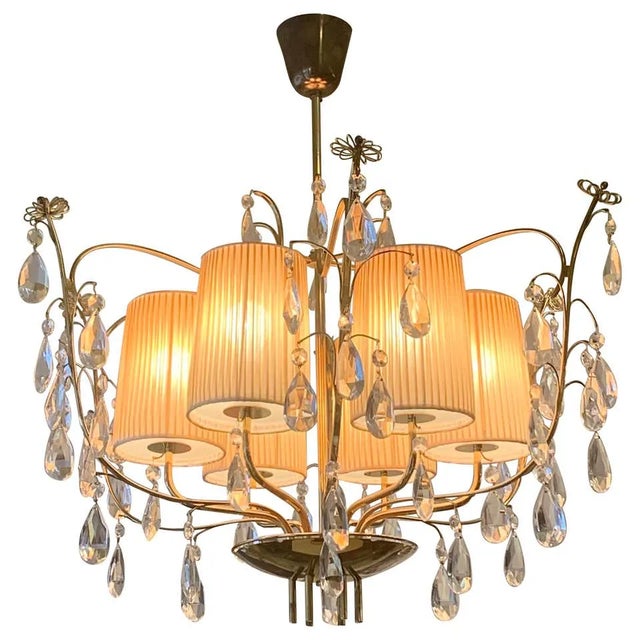 Rare Paavo Tynell by Taito Oy Model 3380 Whimsical Crystal and Brass Chandelier For Sale - Image 13 of 13
