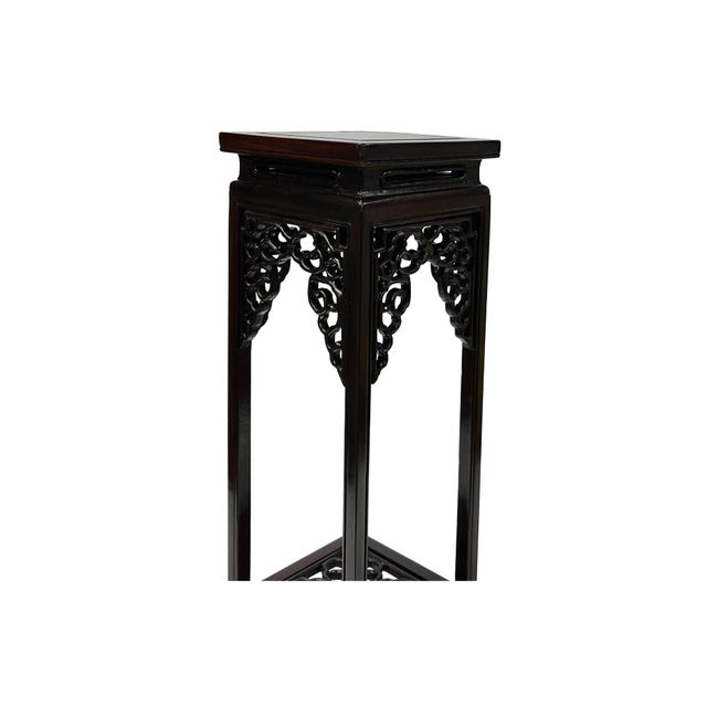 Wood 5.75" Dark Brown Scroll Pattern Square Tall Slim Wood Display Stand Riser For Sale - Image 7 of 10