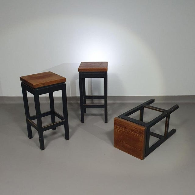 Wood Oak Construction Stools, 1960s, Set of 3 For Sale - Image 7 of 18