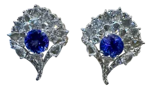3.6 Ct Round Tanzanite & 3.6 Ct Rose Cut Diamond Post Earrings in 18 Karat Gold