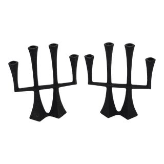 Vintage 1960s Cast Iron Candelabrum Attributed to Dansk by Jens Quistgaard Set For Sale