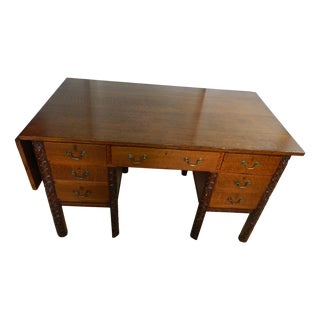 Carved Oak Pedestal Desk For Sale