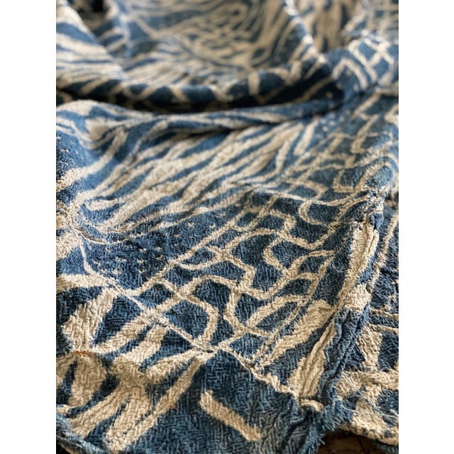 Vintage Collectible African Bamileke Ndop Indigo Denim Throw 90”Lx 47”w | No. 75 For Sale In Los Angeles - Image 6 of 7