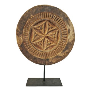 Vintage Wood Medallion on Stand For Sale