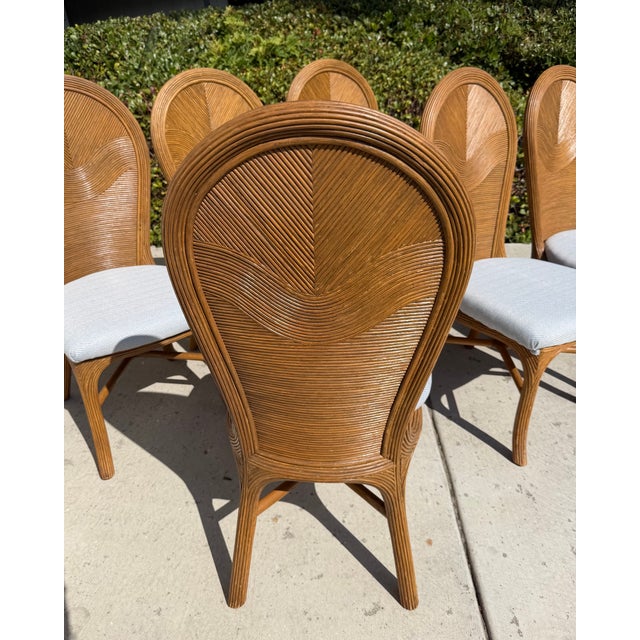 Brown Vintage Rattan Pencil Reed Dining Chairs, a Set of 6 With New Schumacher Upholstery For Sale - Image 8 of 12