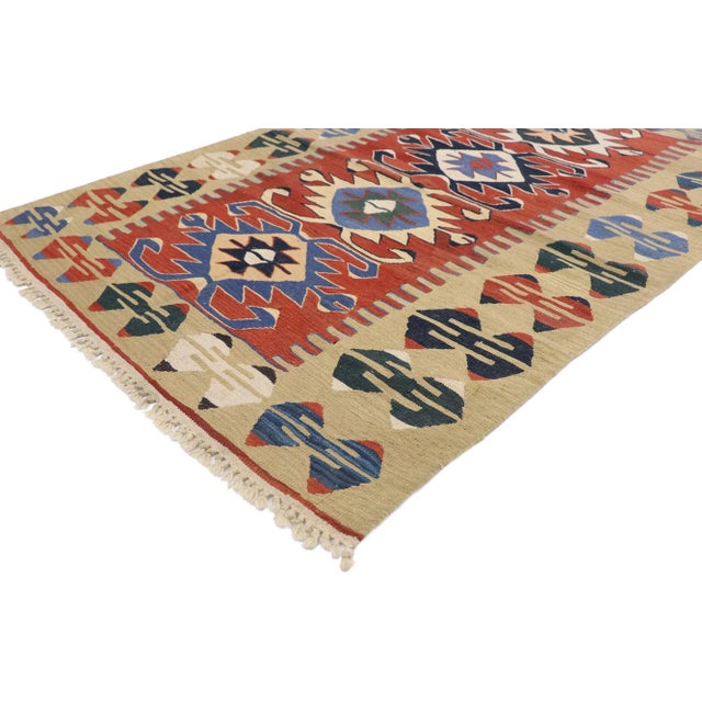 Vintage Persian Shiraz Kilim Rug with Tribal Style 03'10 x 05'04. Full of tiny details and a bold expressive design...