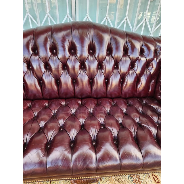 Vintage Chesterfield Tufted Leather Loveseat For Sale - Image 11 of 12