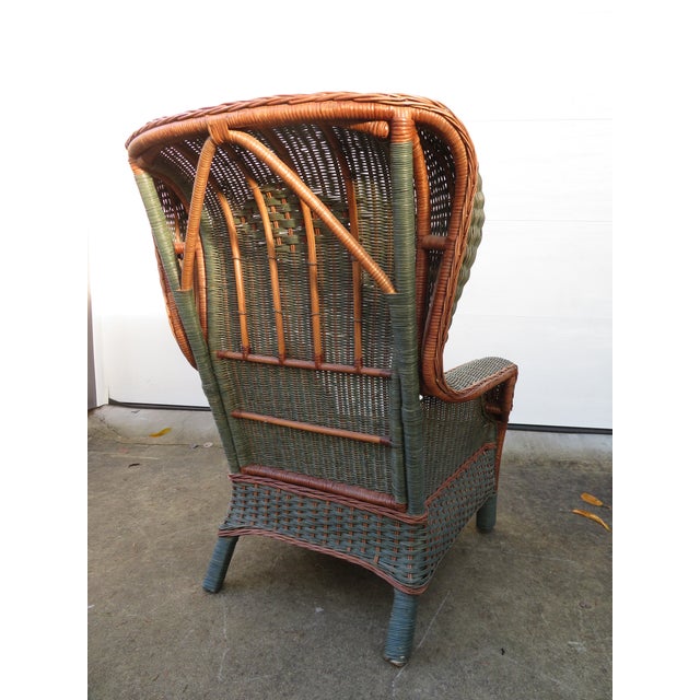 Vintage Palecek Wicker Rattan Wingback Chair ~ Victorian Style ~ Throne Armchair For Sale - Image 12 of 17