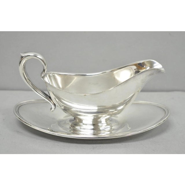 Vintage Gorham Y430 Victorian Silver Plated Gravy Sauce Boat W / Dish For Sale - Image 9 of 10