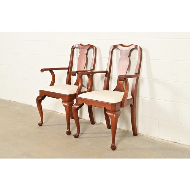 Queen Anne Henkel Harris Queen Anne Solid Cherry Wood Armchairs, Pair For Sale - Image 3 of 14