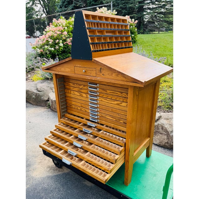 Industrial Typesetter Letterpress Printer’s Cabinet For Sale - Image 3 of 12