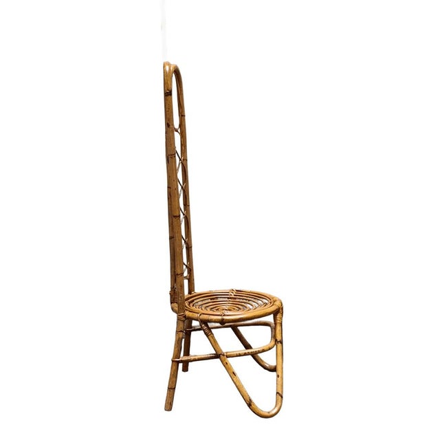 Low Chair with Curved Bamboo Double High Backrest, Italy, 1960s For Sale - Image 4 of 8
