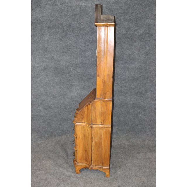 Brown 19th C Antique Italian Narrow Width Olivewood Petite Style Secretary Desk For Sale - Image 8 of 13