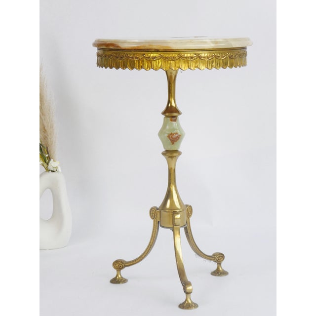 Metal Vintage Marble Tripod Table with Brass Legs, 1960s For Sale - Image 7 of 8