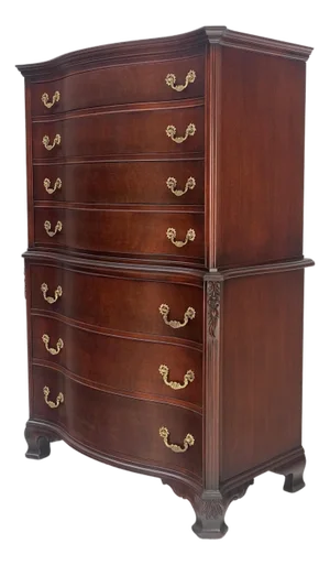 Mahogany Federal Style Crotch Mahogany Brass Pulls 7 Drawers High Chest Dresser