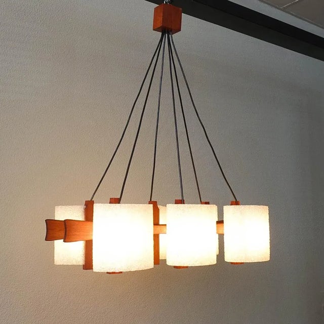 Mid-Century Modern Scandinavian Hanging Lamp in Teak and Granite, 1960s For Sale - Image 3 of 17