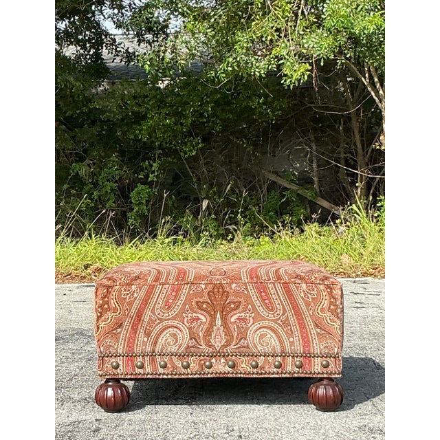 Ralph Lauren Home Vintage Regency Ralph Lauren Paisley Velvet Nailhead Ottoman For Sale - Image 4 of 10
