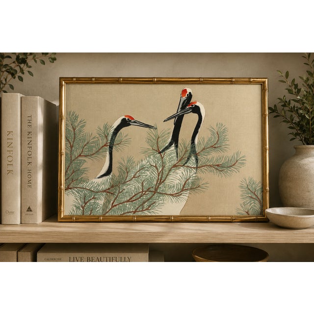 Cranes, Kamisaka Sekka, Japanese Woodblock Art Print Reproduction, 18" X 12" For Sale In Buffalo - Image 6 of 8