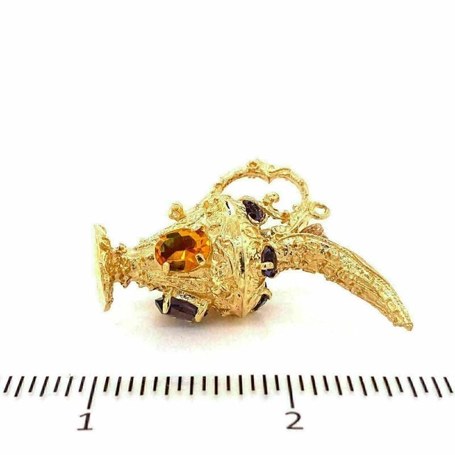 Amethyst Amethyst & Sapphire 14k Yellow Gold Water Jug Charm Pendant For Sale - Image 8 of 8