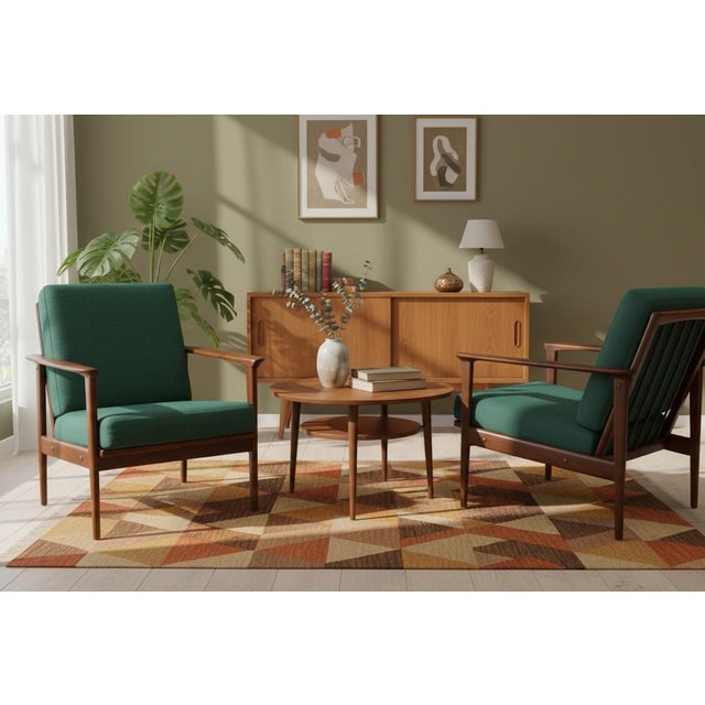 Danish Lounge Chair in Walnut with Cushions Reupholstered in Wool Fabric, 1960s For Sale - Image 16 of 18