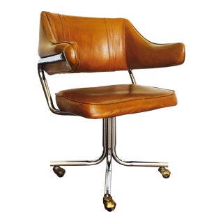 Mid Century Vinyl and Chrome Swivel Office Chair For Sale